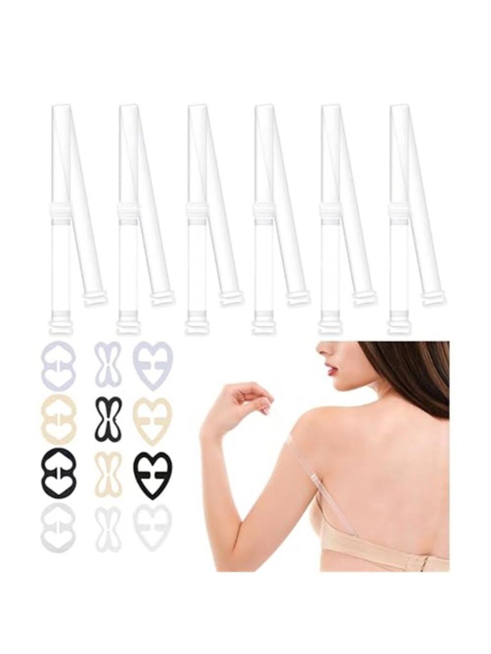 3 Pairs Clear Bra Straps + 12 PCS Bra Strap Clips,